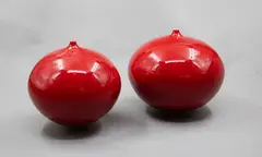 Graham Ambrose, Two red orb vases, impressed potter's mark to each base