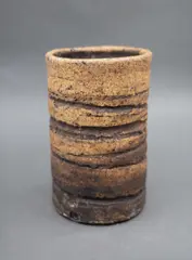 Len Castle, Textured brushpot, heavily textured iron oxide washed stoneware