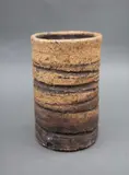 Len Castle, Textured brushpot, heavily textured iron oxide washed stoneware
