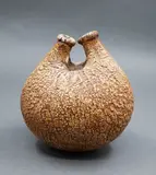 Len Castle, Double necked orb vase, iron oxide washed stoneware