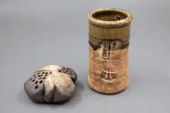 Two small stoneware vessels by Len Castle, including a sedge grass holder and a small vase, offered Sep 2026
