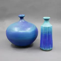 Danny Moorwood, Two vases, porcelain with blue and turquoise glazes