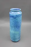 Potter Unknown, Tall cylinder vase, porcelain with mottled blue glaze