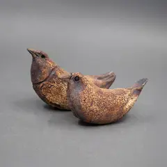 Rosemary Brittain, Two bird figures, textured iron washed stoneware (tiny chips)