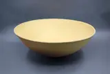 Len Castle, Sulphurous bowl, earthenware with matt yellow thinly crackle glaze, fading to matt black to the exterior