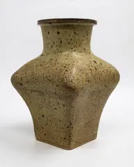 Len Castle, Square shoulder vase, stoneware with iron speckled wood ash glaze