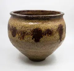 Graeme Storm, Rare and unique large coiled planter, salt glazed stoneware with flashings of Piha iron sand, fired at the Crum Brickworks in the late 1950's (the only coiled piece ever made by the potter)