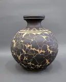 Graeme Storm, Floor vase, sgraffito cut floral decoration through a dark matt manganese slip