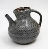 Len Castle, Pinched coffee pot, stoneware with matt grey glaze over tenmoku, combed decoration, c. 1960s