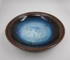 Len Castle, Low profile bowl, stoneware with jun and tenmoku glazes