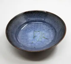 'Cracked ice' bowl by Len Castle, stoneware glazed in pale grey-mauve with a cracked ice effect, c. 1990s, sold Sep 2026