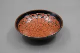Len Castle, Small bowl, stoneware with crawled terracotta red glaze with crackled effect over tenmoku