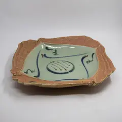 Merilyn Wiseman, Large square platter, wood fired stoneware with typical gestural decoration, c. 1980s, from the final firing of her wood fire kiln