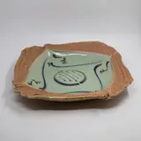 Merilyn Wiseman, Large square platter, wood fired stoneware with typical gestural decoration, c. 1980s, from the final firing of her wood fire kiln