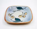 Merilyn Wiseman, Square platter, early woodfired stoneware with leaves and cherries decoration, c. 1980s