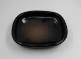 Len Castle, Rectangular dish, stoneware with tenmoku glaze, thinning to a pool of speckled reddish iron glaze to the centre