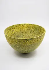 Peter Collis, Large deep bowl, with yellow and black Egyptian paste glaze (fired four times to achieve this effect)