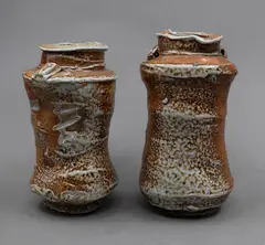 Duncan Shearer, Two 'albarelli' vases, soda glazed wood fired stoneware