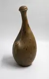 Ian Firth, Tall pouring vessel, stoneware with mottled grey-green glaze, with ceramic cork