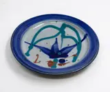 Warren Tippett, Small Japanese-style dish, glazed stoneware painted with abstract floral design, c. 1977-79