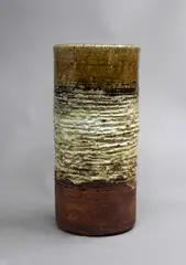 Len Castle, Cylindrical brushpot, stoneware with textured surface and ash glaze (AF)