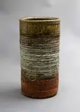 Len Castle, Cylindrical brushpot, stoneware with textured surface and ash glaze