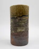 Len Castle, Cylindrical brushpot, stoneware with textured surface and ash glaze
