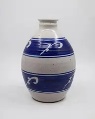 Graeme Storm, Blue and white ovoid vase, glazed and painted stoneware, c. 1970s
