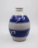 Graeme Storm, Blue and white ovoid vase, glazed and painted stoneware, c. 1970s