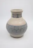 Graeme Storm, Stoneware vase, with oatmeal glazed ground and pale blue bands with spiral decoration, late 1960s