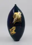 Peter Collis, Ovoid vase, with gold leaf and red glaze swirl design