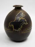 Royce McGlashen, Early ovoid vase, stoneware with wax resist decoration of stylised dove and whale patterns