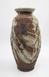 Carl Vendelbosch, Tapering hexagonal vase, stoneware with gesturally applied glaze in white, green and black