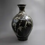 John Sweden, Large vase, stoneware with tenmoku and oatmeal glazes, decorated with wax resist bamboo design