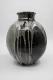Murray Fox, Large ovoid vase, stoneware with matt white glaze poured over a dark groud