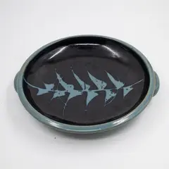 Peter Stichbury, Serving dish, stoneware with a wax resist stylised design in blue and black glazes, c. 1994