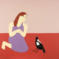 Ayesha Green, Self Portrait with Magpie, acrylic on canvas