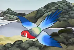Don Binney, Rosella, Te Henga, oil and acrylic on Steinbach on board