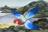 Don Binney, Rosella, Te Henga, oil and acrylic on Steinbach on board