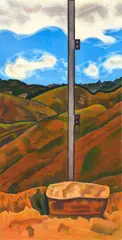 Rita Angus, Barn Construction, Northern Hawke’s Bay, oil on board