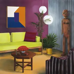 Untitled (Mother, Child and Animal Figure) by Graham Fletcher, acrylic on canvas, sold Aug 2026