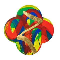 Max Gimblett, Zigzag, gesso, acrylic and vinyl polymers, EX–74 resin, water-based size, 23.75 carat Rosanoble gold leaf on shaped canvas