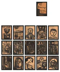 Colin McCahon, Fifteen Drawings for Charles Brasch, 26 individually framed lithographs (16 illustrated) published by the Hocken Library in Dunedin