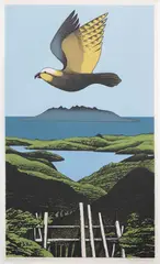 Don Binney, Kaiarara Kaka, Great Barrier, screenprint, 27/150