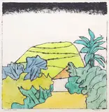 Pat Hanly, Volcano in Suburbia, intaglio and watercolour, 9/10
