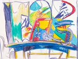 Philip Clairmont, Interior with Vase on Table, oil pastel on paper