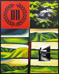 One Day in Southland by Ian Scott, oil and screenprinted collage on canvas, sold Jun 2026