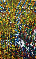 Dean Buchanan, Boat Shed with Nikau, acrylic on canvas