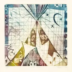 Philippa Blair, Golden Tipi, colour etching, 15/25