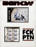 Fuck PTN by Banksy, set of six postage stamps based on the artist's original mural in Ukraine, offered Jun 2026